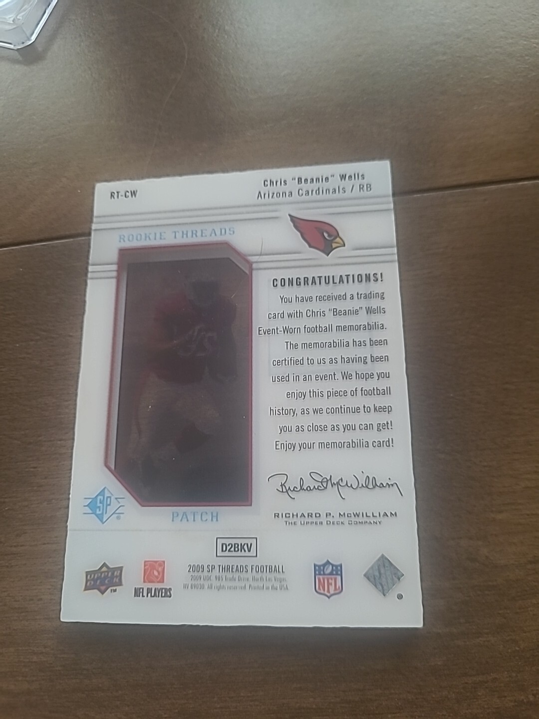 Nice 2009 Upper Deck Sp Rookie Threads Chris Beanie Wells Game Used Jersey Card  view 2