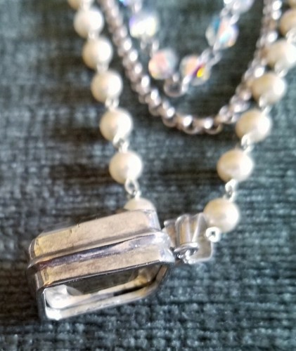 "CODI" TRI STRAND PEARL-BOREALLIS-STERLING SILVER CHAIN w/ EMERALD CUT STONE 925 - Picture 3 of 12