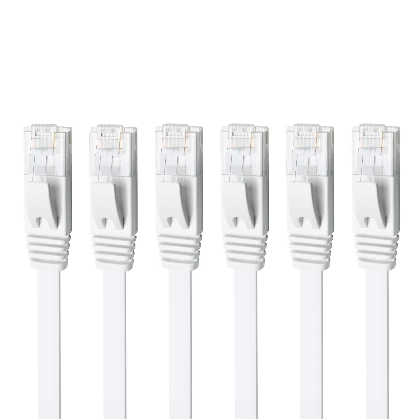 Cat6 Ethernet Cable 15FT 6Pack White Flat Gigabit LAN Patch Cord RJ45 10Gbps-image