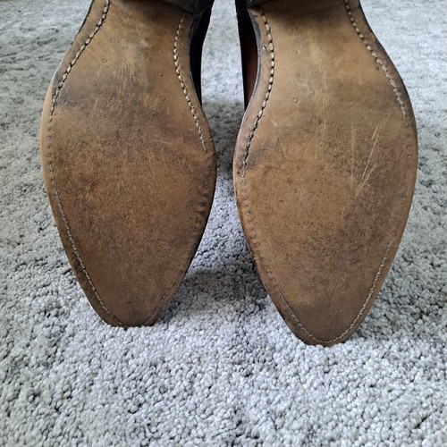 BOTAS VAQUERAS SHEPLER DE CUERO COMPLETO MARRÓN ORNAMENTADO PARA HOMBRE TALLA 8.5D ¡HECHAS EN EE. UU. BONITAS! - Imagen 14 de 16