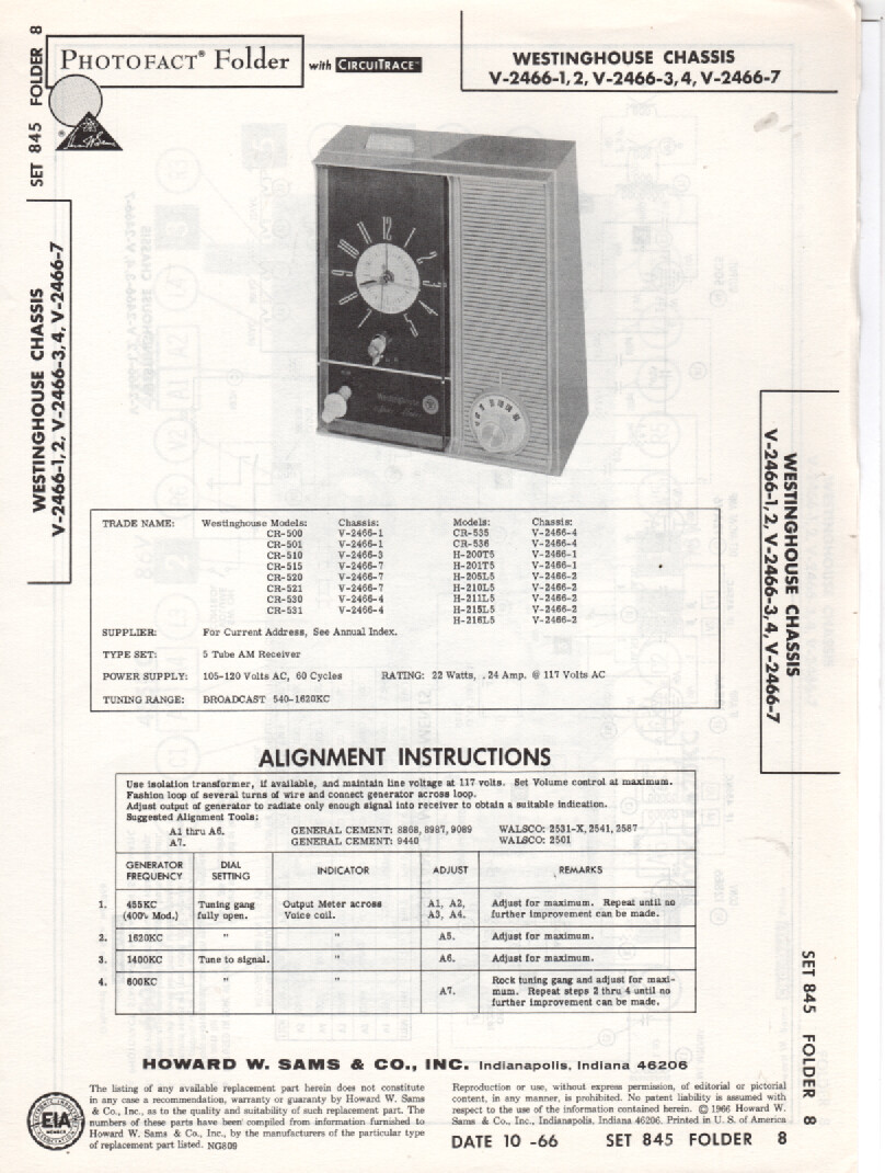 Westinghouse- Model CR-500-501-510-515 Radio Original Service