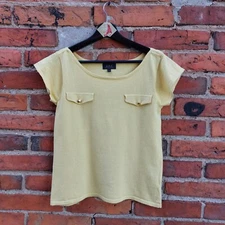 APC Sweater Short Sleeve Cashmere Cotton Blend Round Neck in Yellow Women XS