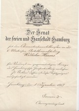 Urkunde Hamburg Hanseatenkreuz Kriegsmarine für einen Obermatrosen der Artilleri