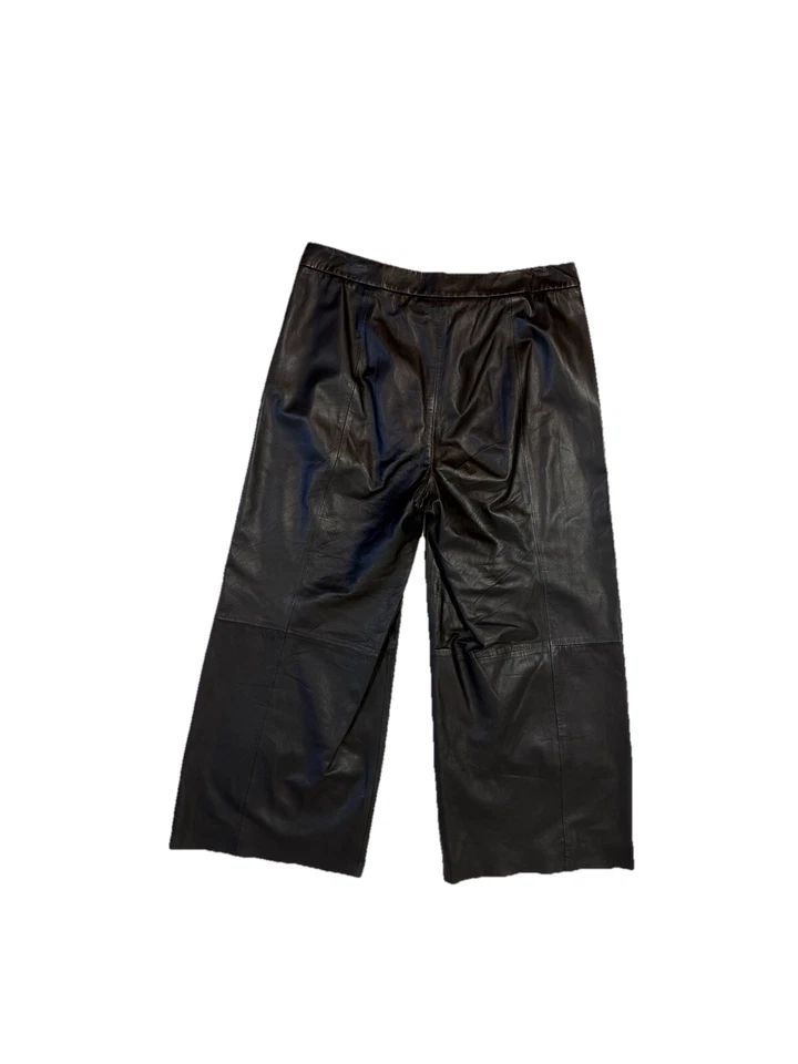Pantalones de cuero genuino recortados de pierna ancha talla 6 marrón oscuro/negro por valor de $1,200 Foto 4 de 4
