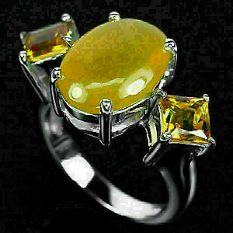 Sterling Silver Ring with Genuine Opal Citrine Natural Mined Gems Size 6.5