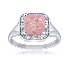 Sterling Silver Lab Created Pink Opal  Cubic Zirconia Square Ring, Size 8