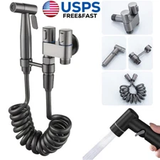 Bidet Toilet Sprayer Set Spray Water Bathroom Handheld Double Outlet Angle Valve