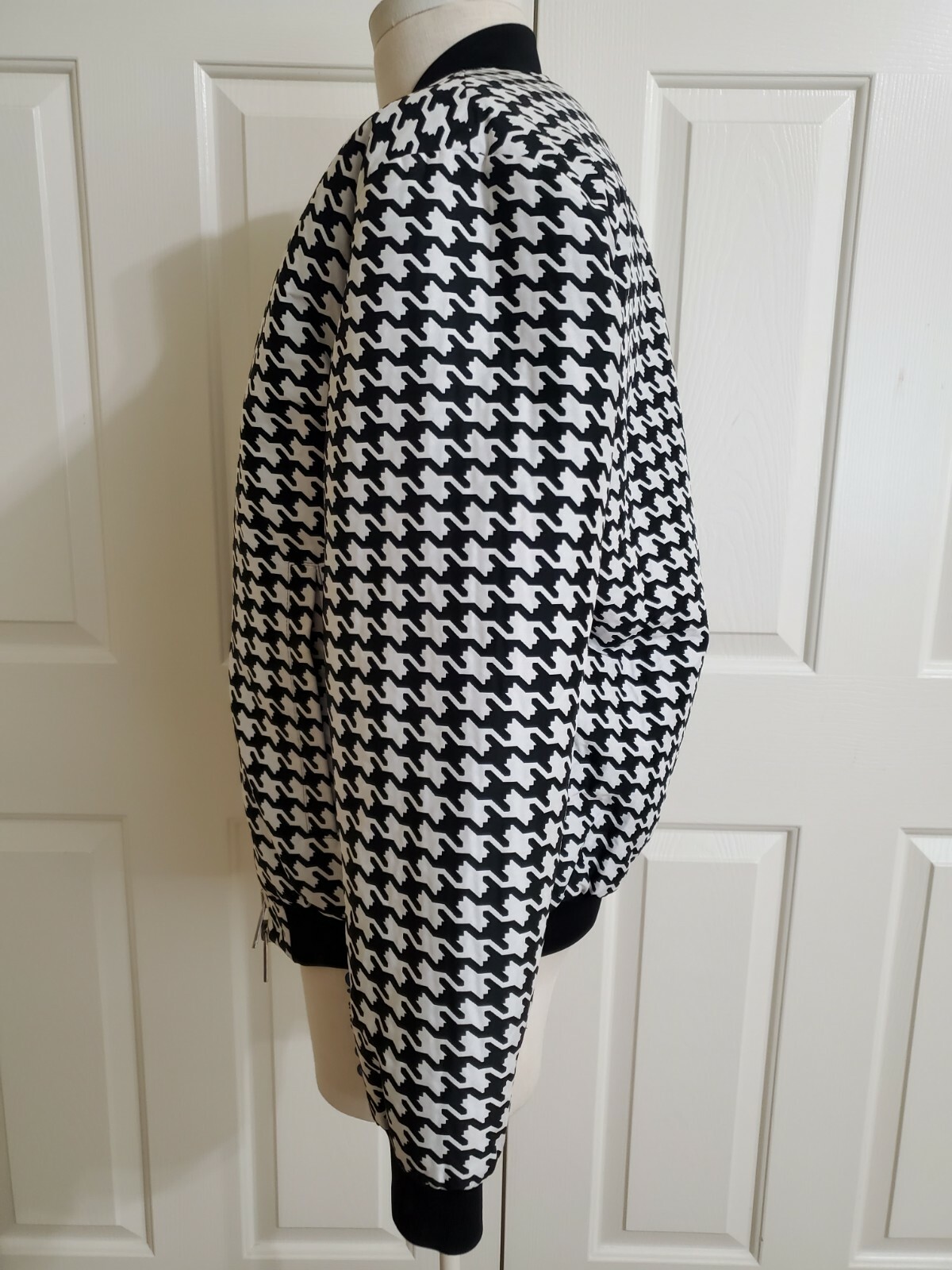 DSQUARED2 Bomber Jacket Padded Houndstooth IT 48 - US 46 Black White Pink Italy image 10