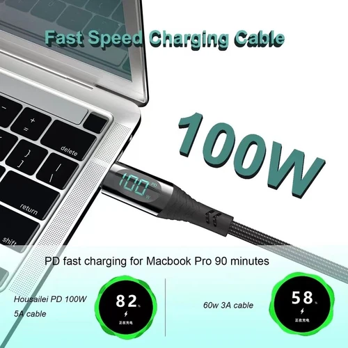 USB C to USB C Cable 100W PD Fast Charging Cord Type-C Charger with LED Display - Picture 2 of 14