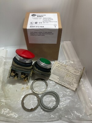ALLEN BRADLEY 800T-FC16A PUSHBUTTON INTERLOCK UP GREEN FLUSH RED MUSH SER T NIB