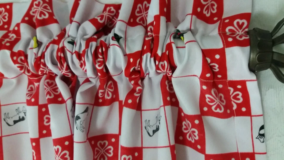 Red & White Buffalo Check 农舍厨房帷幔 35"x13"帷幔带奶牛 — 第 3/4 张图片