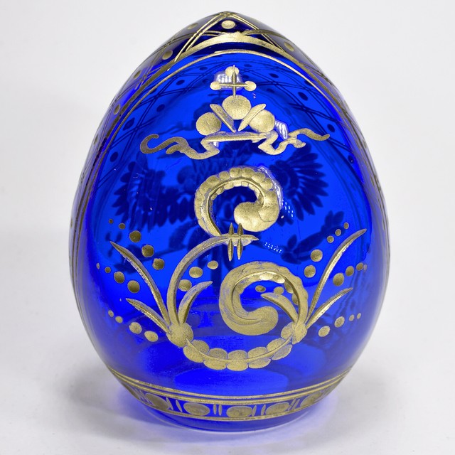 3" EASTER GLASS EGG ENGRAVED STPETERSBURG RUSSIA FABERGE TRADITIONS W