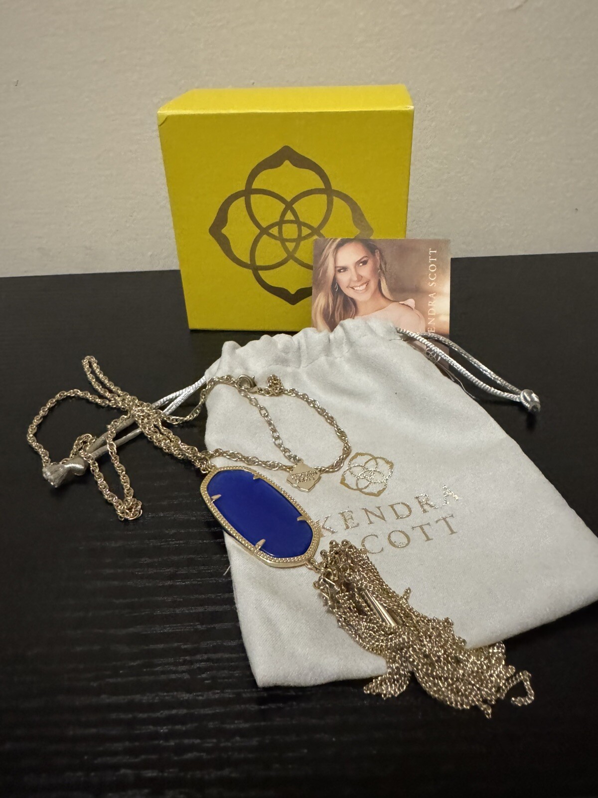 Kendra Scott Rayne Light Gold Long Pendant Tassel Necklace  Cobalt Blue Cat Eye