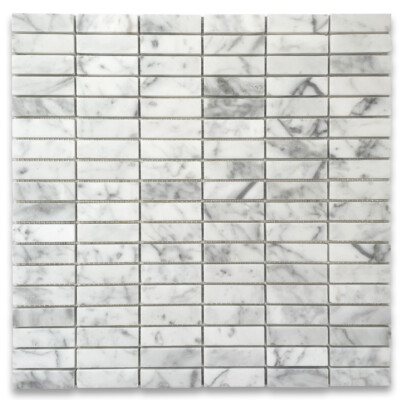 C75XP Carrara Venato Marble Rectangular Stacked Mosaic Tile Polished 5/8x2