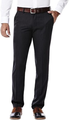 Haggar Uomo Pantalone Performance Micro Stria - Vestibilità Dritta, Colore Grigio Medio, Taglia 32x30, Tessuto No-stiro