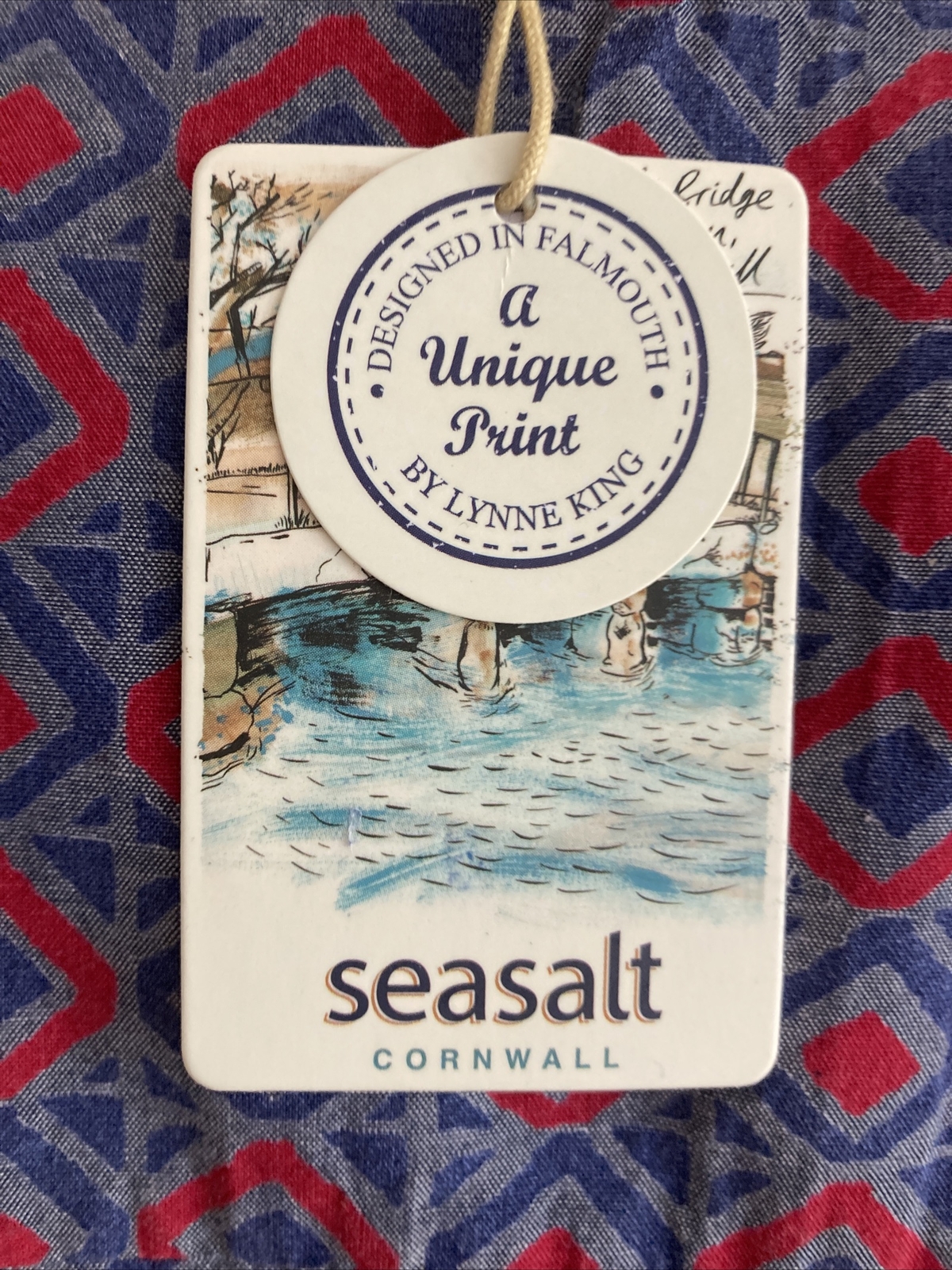 Seasalt "Kingfisher" Blue/Red Cotton Top by Lynne King,  Size 10 UK BNWT 6