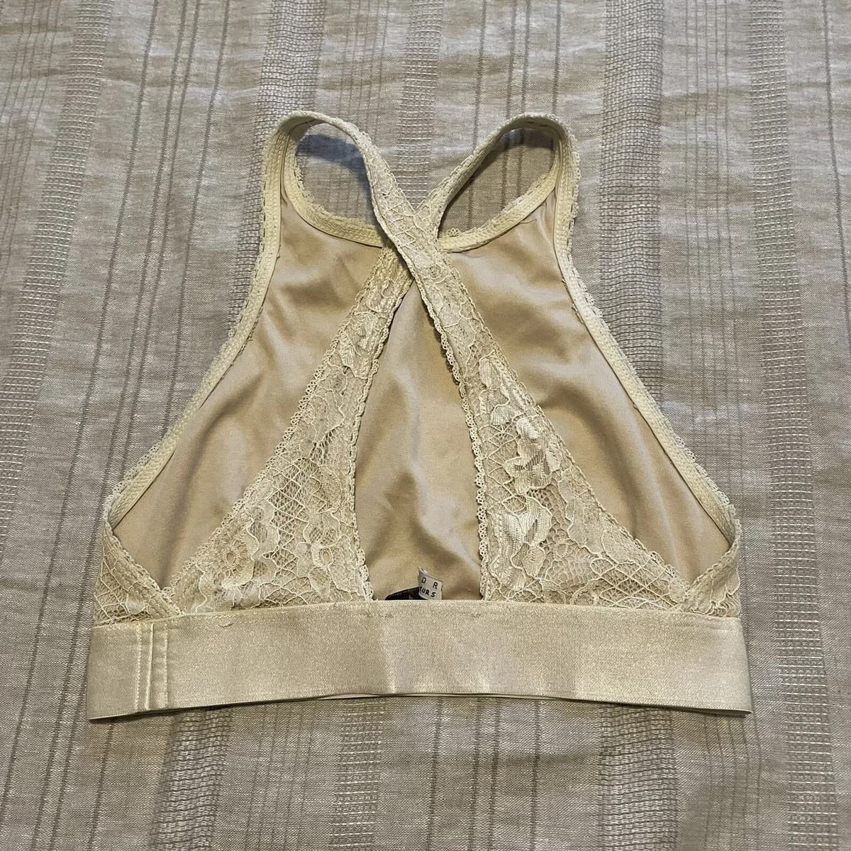 Von Maur Dress Forum Halter Crop Top Womens SMALL Cream Lace Lined Round  Neck