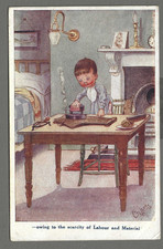 Postal cómica vintage 'Debido a la escasez de mano de obra y materiales.' T. Gilson