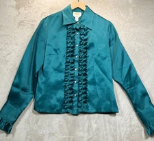 TALBOTS Petites VTG 100% Pure Silk Long Sleeve Button Down Shirt/ Ruffles 10