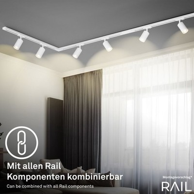 Rail Schienensystem Komplettset 6x GU10 Spots Schwenkbar 230V Weiß 225 cm