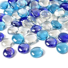 LUEYAO Flat Glass Marbles 1LB Mixed Small, Transparent, Cobalt Blue, Sea Blue