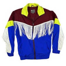 ASOS Colorblock Fringe Windbreaker Jacket Blue Burgundy Neon Yellow XXS
