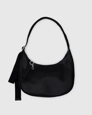 BAGGU Medium Leather Crescent Bag Black