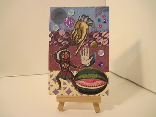don't beat the melon idol Original Collage 4 x 6 inch art Outsider Fantasy