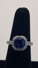 Sterling Silver 925 Lab-Created Blue Sapphire Size 7 Cushion Cut Ring 3.62g