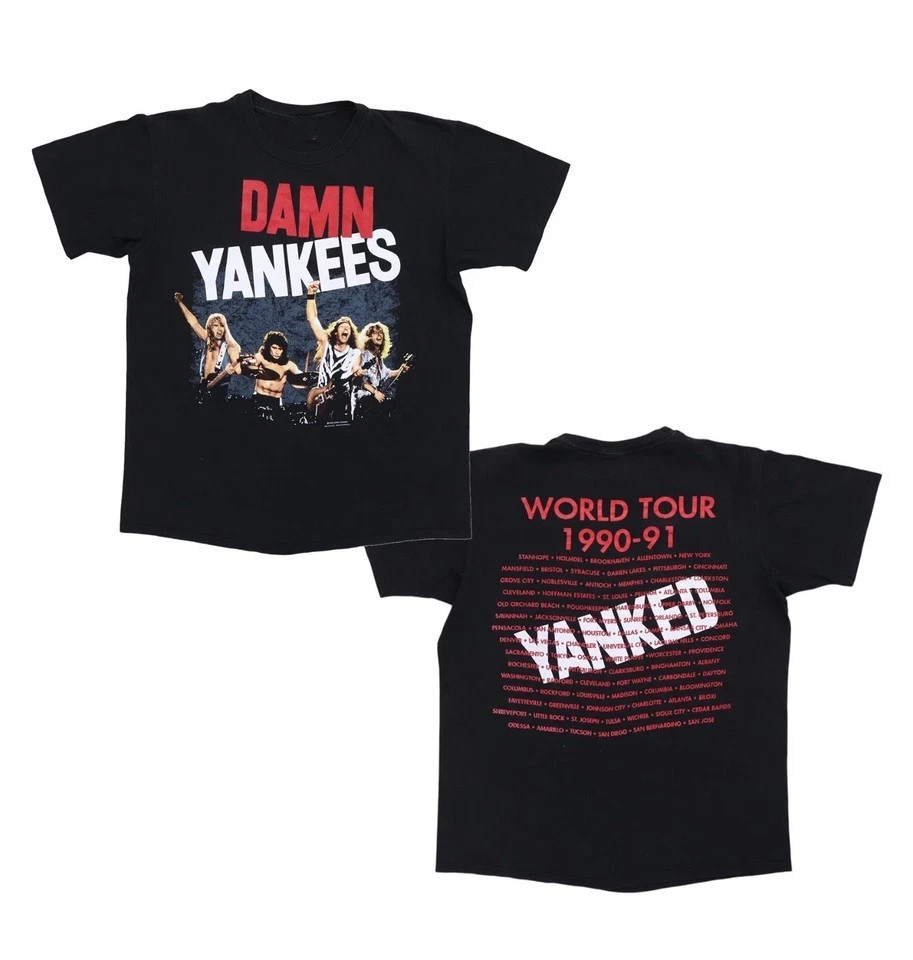 2 Sides 1990 Tour Dates Damn Yankees Band Shirt Black Unisex S-5XL