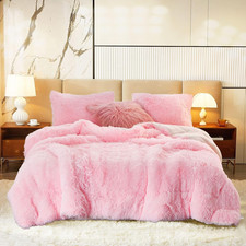 Luxury Faux Fur Shaggy Comforter Set Full/Queen Size, Plush Sherpa Reversible