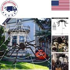 200" Triangular Halloween Spider Web 59" Giant Spider - Spooktacular Decor