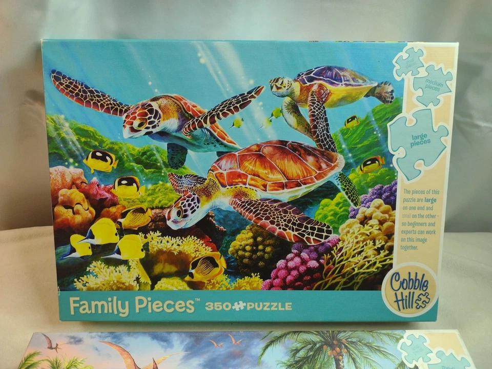 Cobble Hill Family Puzzles 2 Molokini Current & Prehistoric Party 350p Complete - Image 3 of 4