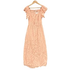 Uniqlo :C Dress Womens M Pink Linen Viscose Cut Out Midi Square Neck 56926