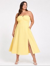 Fashion Nova Lorena Butter Yellow Strapless Midi Maxi Dress 2XL NWT Wedding