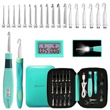 18 Size Counting Crochet Hooks with Light, Digital Counter Crochet Hooks Set ...