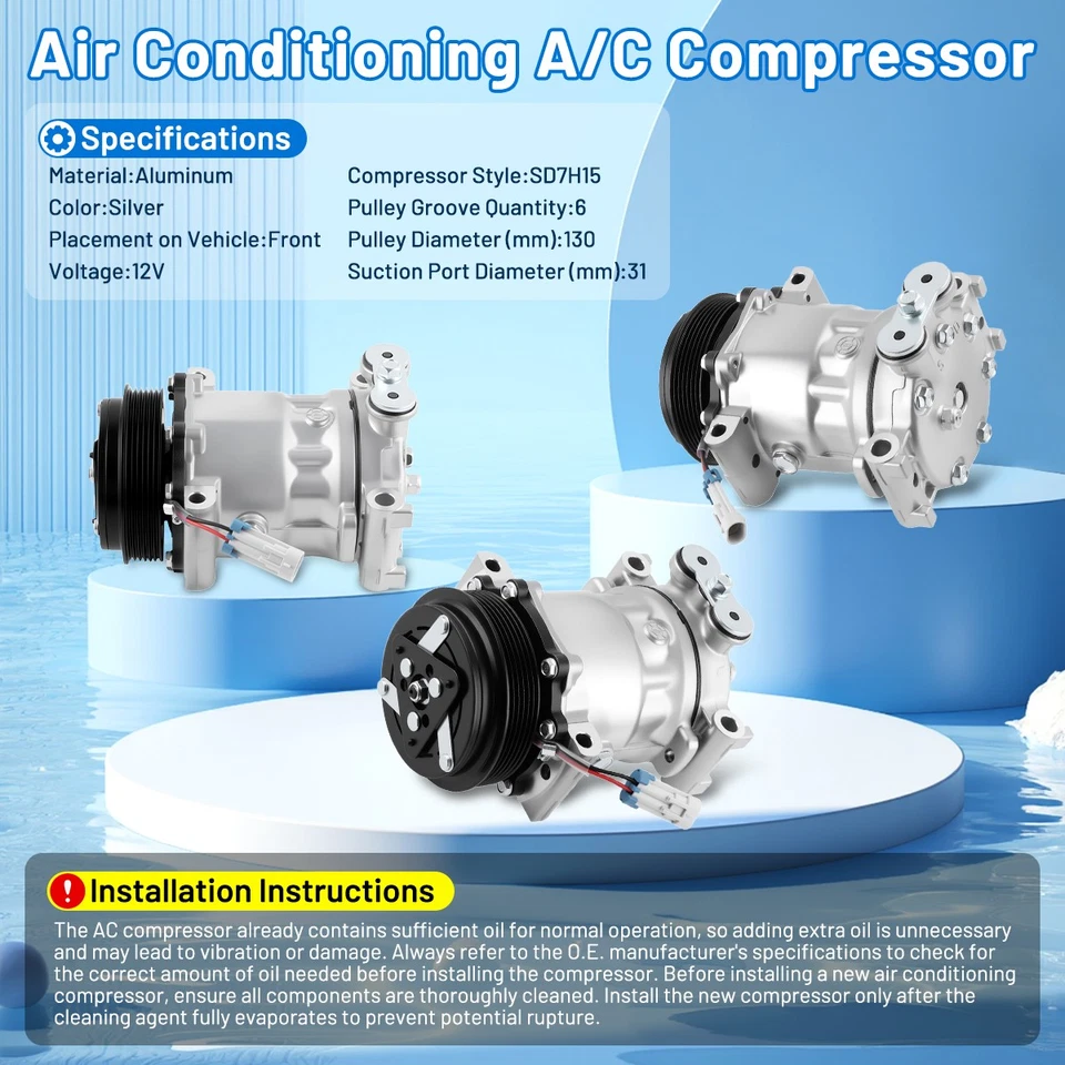 AC A/C Compressor For 1996-2000 Chevrolet C1500 C2500 C3500 K1500 K2500 Tahoe Foto 2 de 4