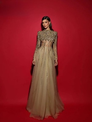 Luxurious SexyCorset EveningDress Shimmering Beaded Sequins Chic Crystals Custom