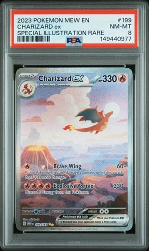 2023 POKEMON MEW EN-151 SPECIAL ILLUSTRATION RARE #199 CHARIZARD EX PSA 8