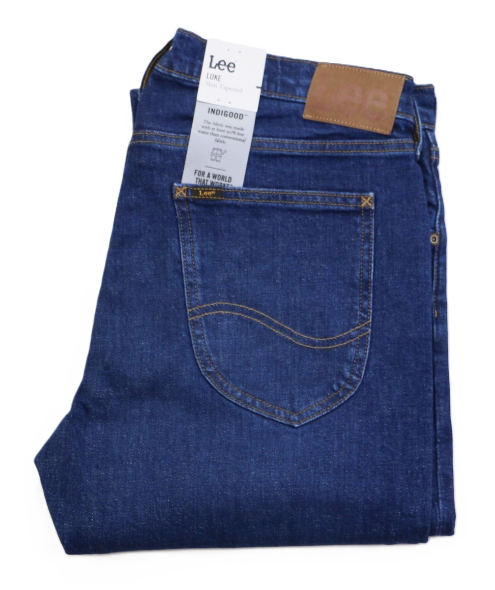 Lee Luke Men's Jeans Slim Fit Tapered Sizes W34 36 38 Dark Indigo Denim  Wash New