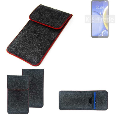 Filz Hülle für HTC Wildfire E Plus dunkelgrau roter Rand Case Tasche Schutz H?