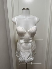 Victorias Secret 36C Bridal White Lingerie Slip Garter Chemise Rhinestone Ruffle
