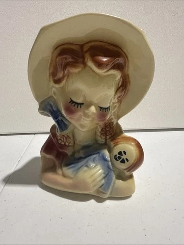 Vintage Shawnee Head Vase Pottery Girl Doll Wall Pocket Planter #810 USA 6 Inch