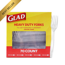 Glad Heavy Duty Clear Disposable Plastic Forks Standard Size 70 Count Bulk Pack