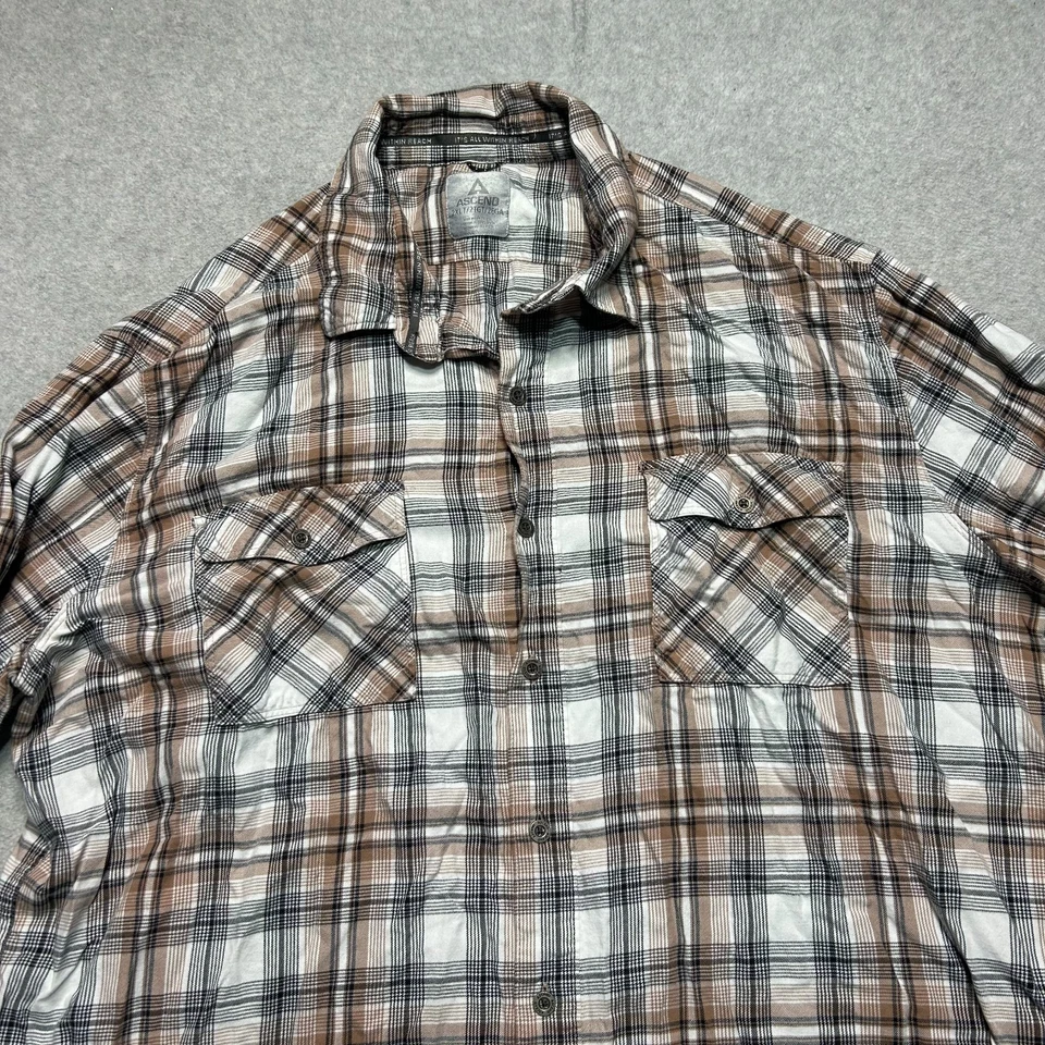 Ascend Flannel Shirt Mens 2XLT Khaki Plaid Button Up Long Sleeve Outdoor Casual - Image 2 of 4