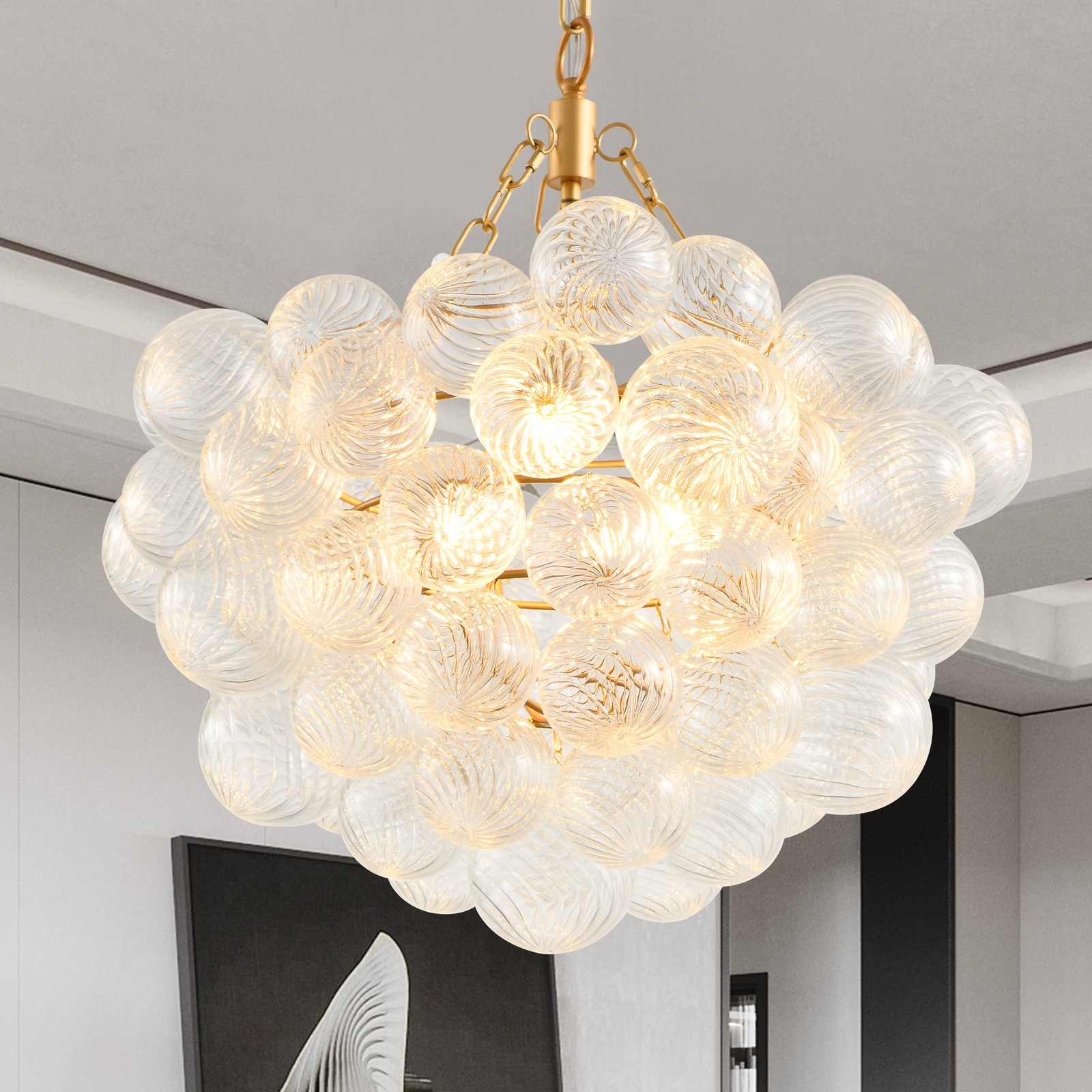Pendant LED Lamp Nordic Bubble Ball Glass Swirl Chandelier Ceiling Light Fixture