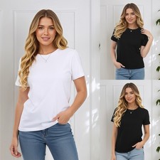 Women Solid Basic T-Shirt Round Neck Blouse Short Sleeve Loose Tops Tee Homewear