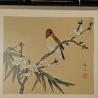 Vintage Asian Silk Painting Signed Bird Flower Plum Blossom Framed Chinoiserie — photo 2