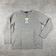 Tommy Hilfiger Women's X-Large Gray 100 Cotton Long Sleeve Cable Sweater NWT