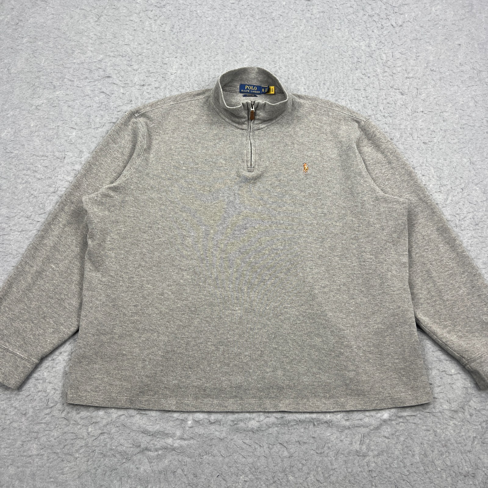 Polo Ralph Lauren Sweater Men's XL Gray 1/4 Zip Estate Rib Flesh Pony Pullover
